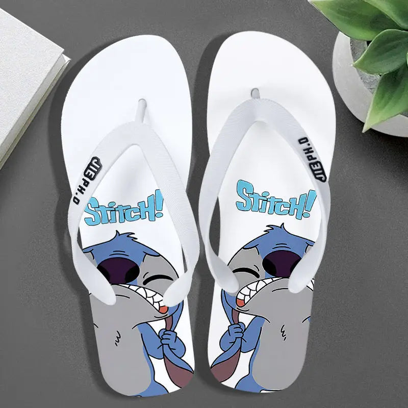 Disney Anime Stitch Casual Kawaii Flip Flop Slippers Summer Couple Outdoor Indoor Bathroom Soft Bottom Foot Clip Cool Slippers-3-38-39-