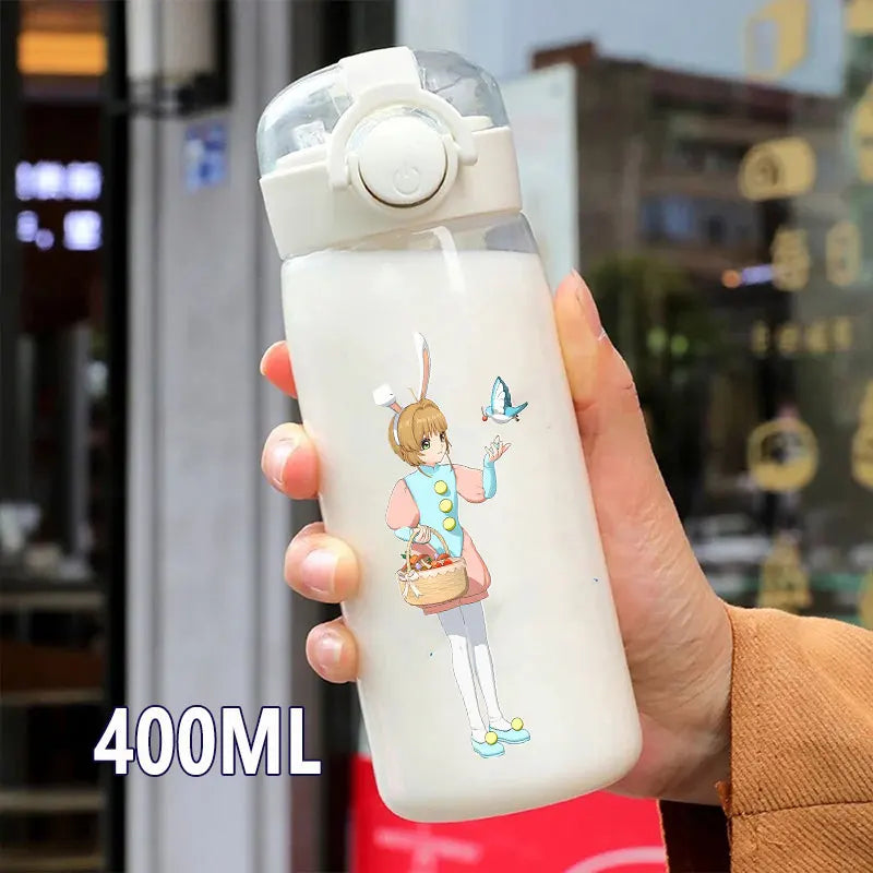 Cardcaptor Sakura Straw Water Bottle - 400ML/600ML Transparent Plastic Anti-Drop Cup for Students and Kids-4-17-