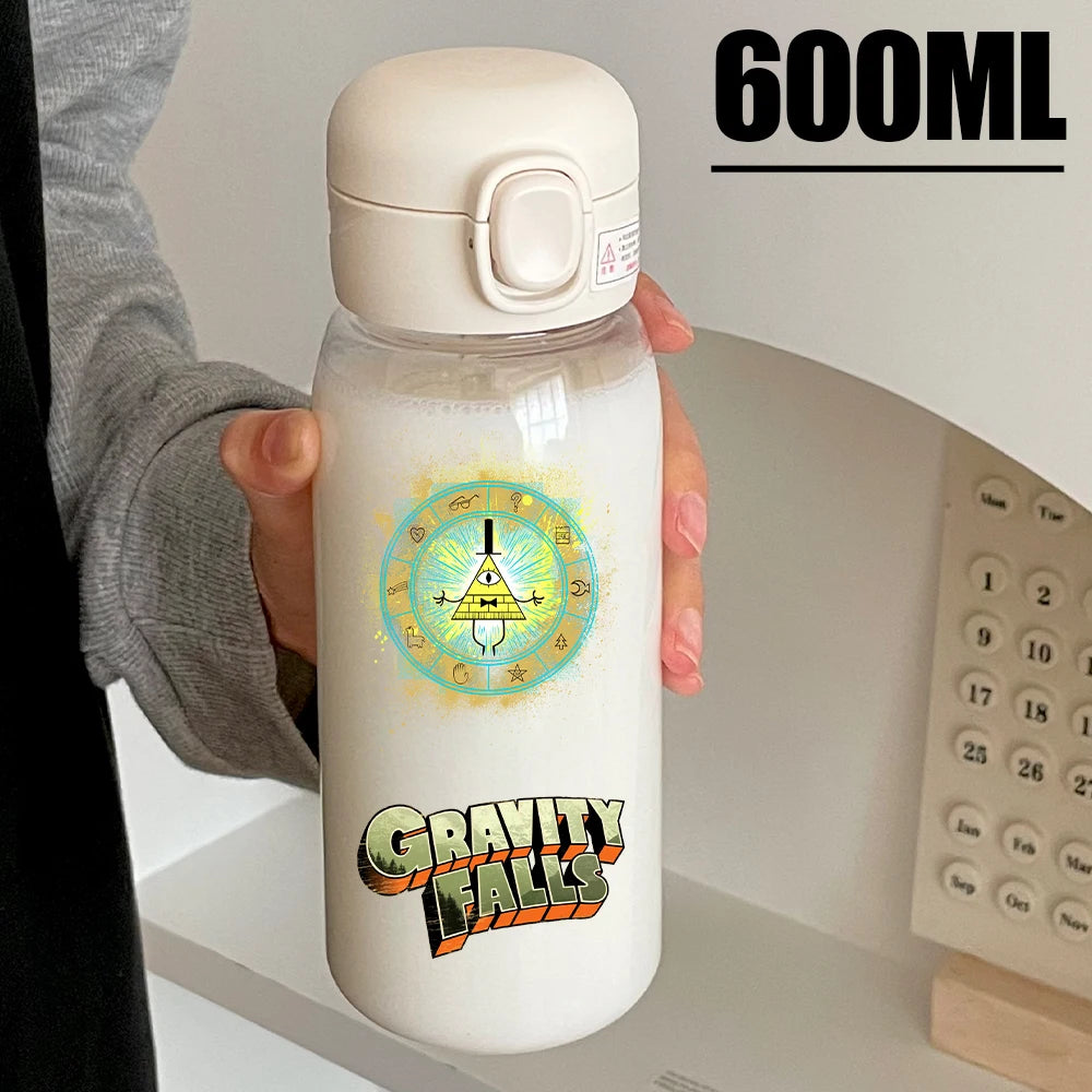 Disney Gravity Falls Water Bottle - 600ML Leak-Resistant Portable Drinking Cup - Transparent PC Design Featuring Dipper and Mabel-GDXZ-27-600ml-