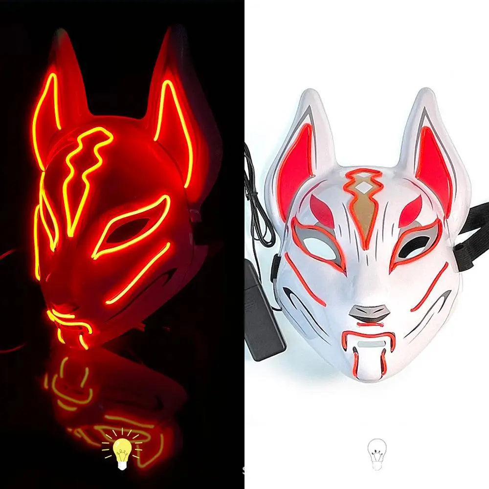 Hot Sale Halloween Glowing Face Mask - LED Fox Mask for Men and Women, Features Game Theme for Cosplay Party and Carnival Costume, Half Face Mask-8-