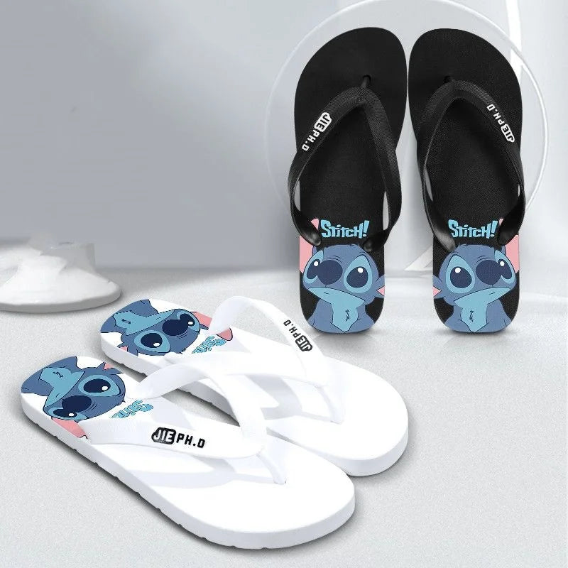 Disney Anime Stitch Casual Kawaii Flip Flop Slippers Summer Couple Outdoor Indoor Bathroom Soft Bottom Foot Clip Cool Slippers-