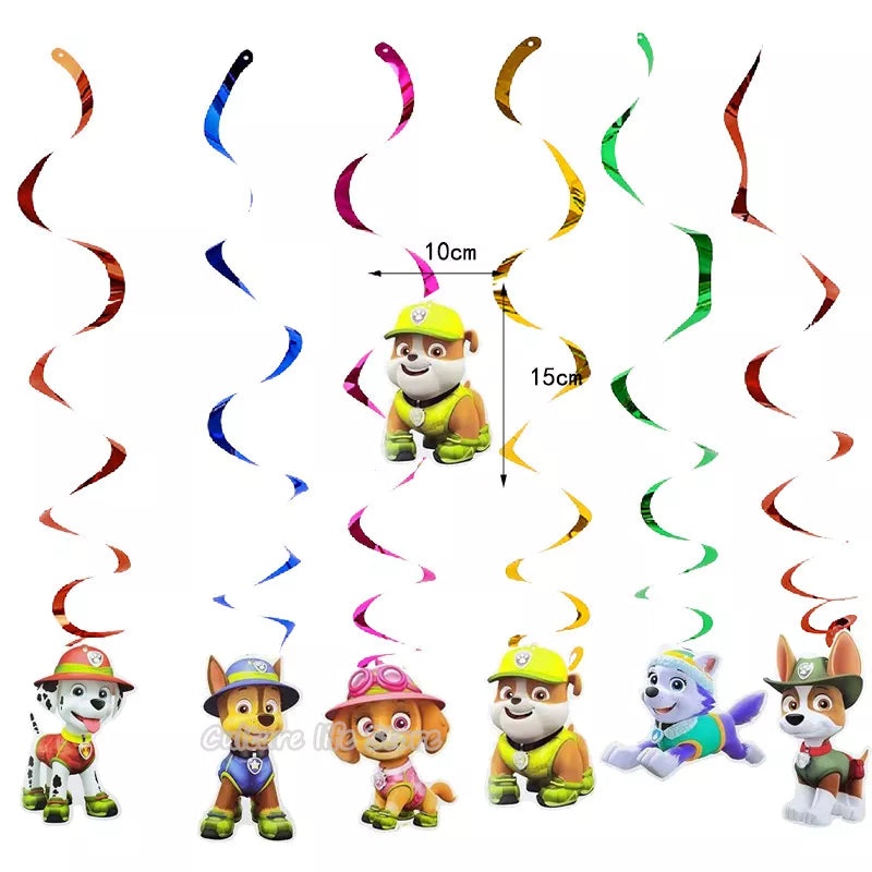 PAW Patrol Birthday Party Decoration Kids Toy Hat Gift - Aluminum Foil Balloon Disposable Tableware - New Banner Boy Event Supplies-Spiral Ornament-6pcs-