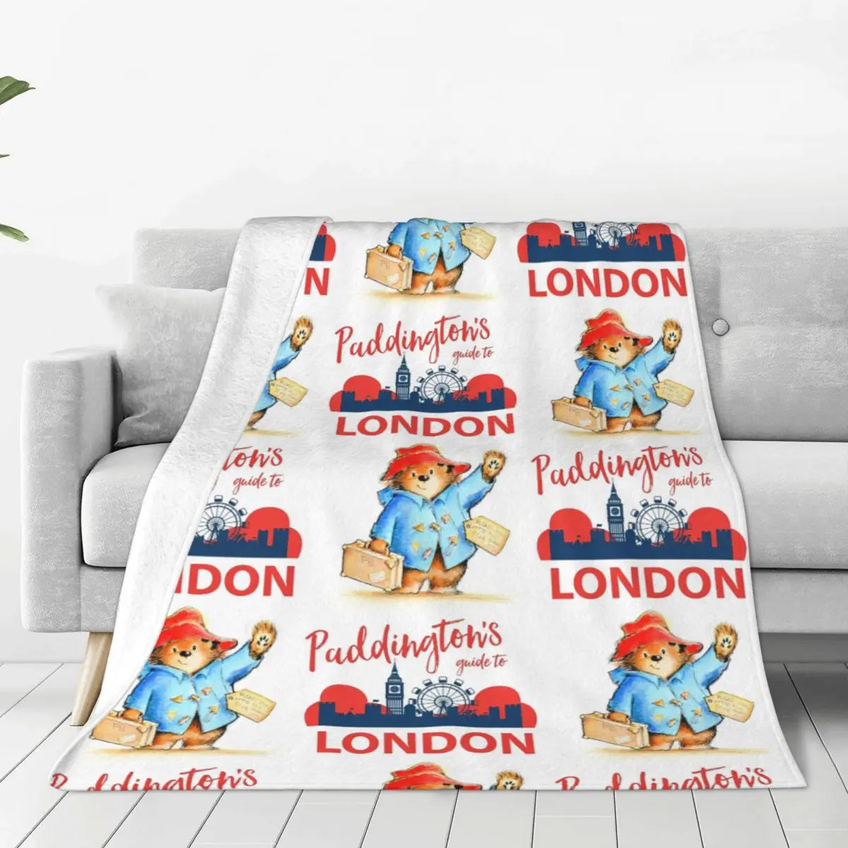 Warm Soft Blanket Picnic - Britain Paddington Brown Bear Throw Blanket Flannel Bedspread For Bedroom Print Sofa Bed Cover-7-102x127cm-