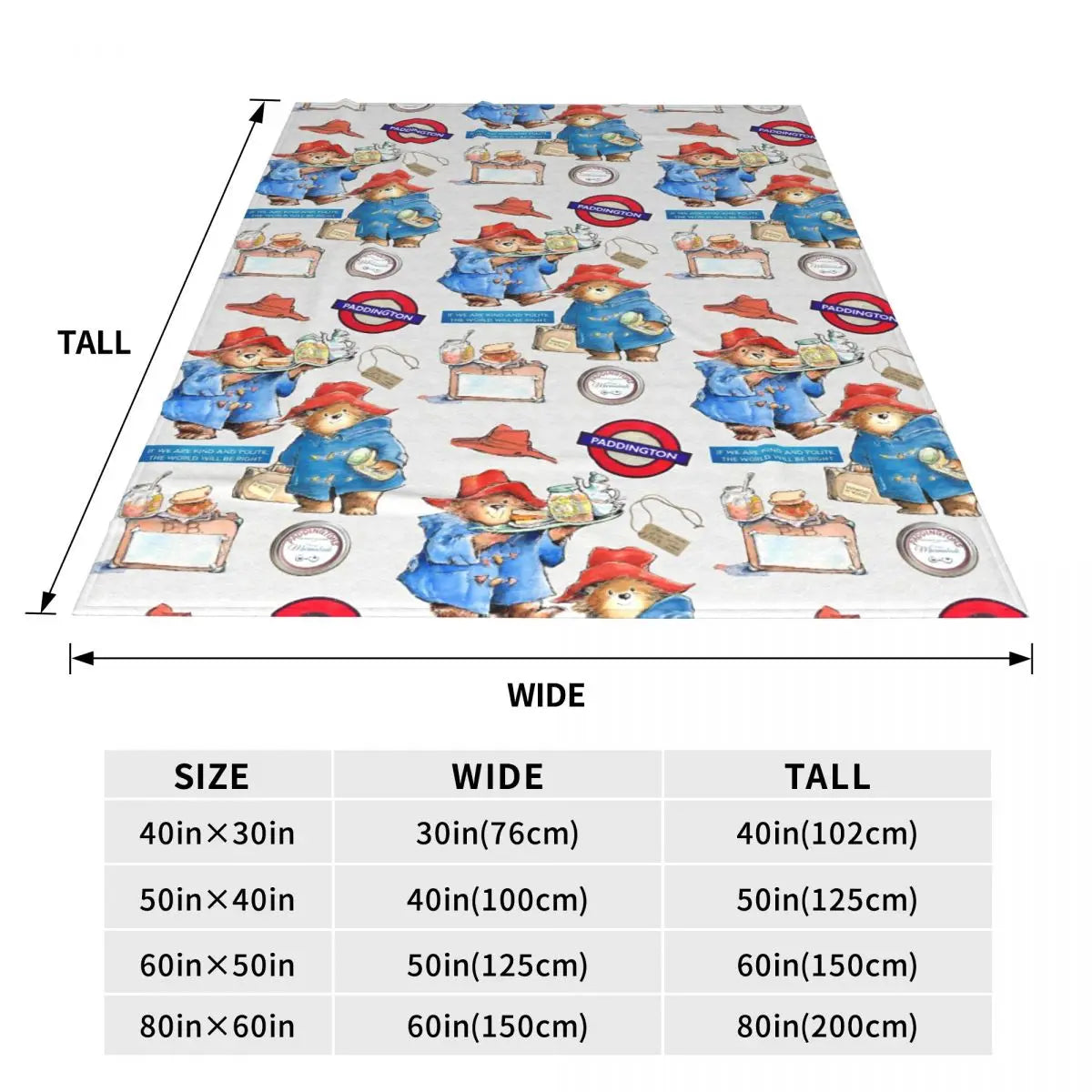 Warm Soft Blanket Picnic - Britain Paddington Brown Bear Throw Blanket Flannel Bedspread For Bedroom Print Sofa Bed Cover-