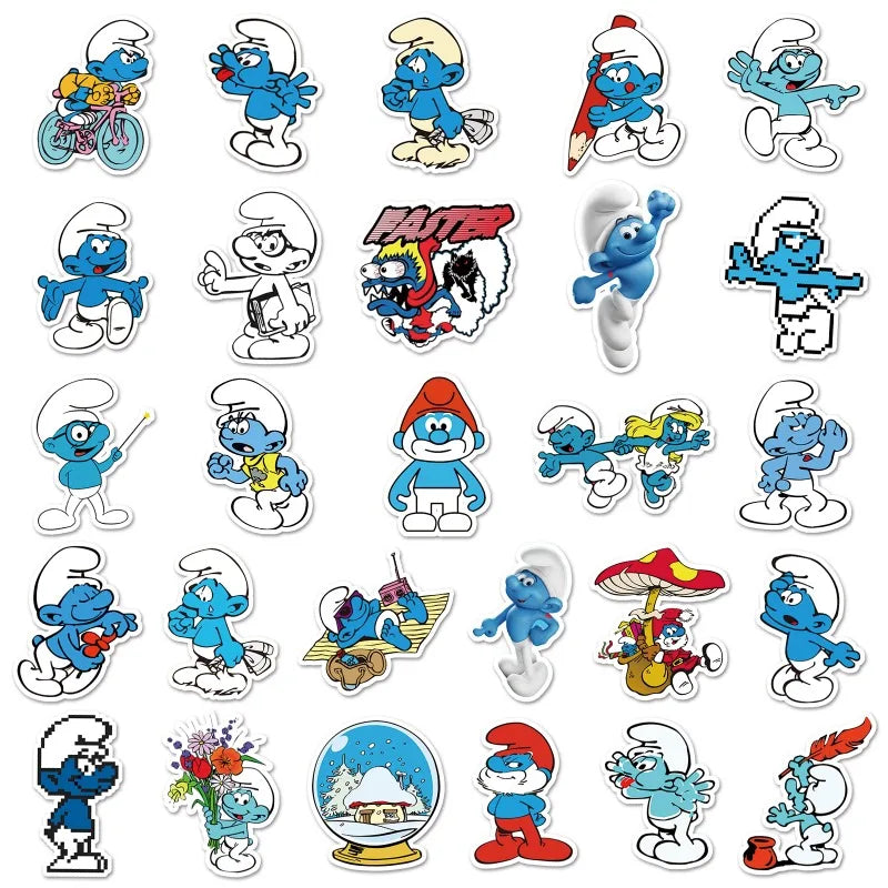 50pcs Smurfs Graffiti Cartoon Stickers - DIY Suitcase Laptop Decals, Retro Water Bottle or Guitar Decor Set-black-