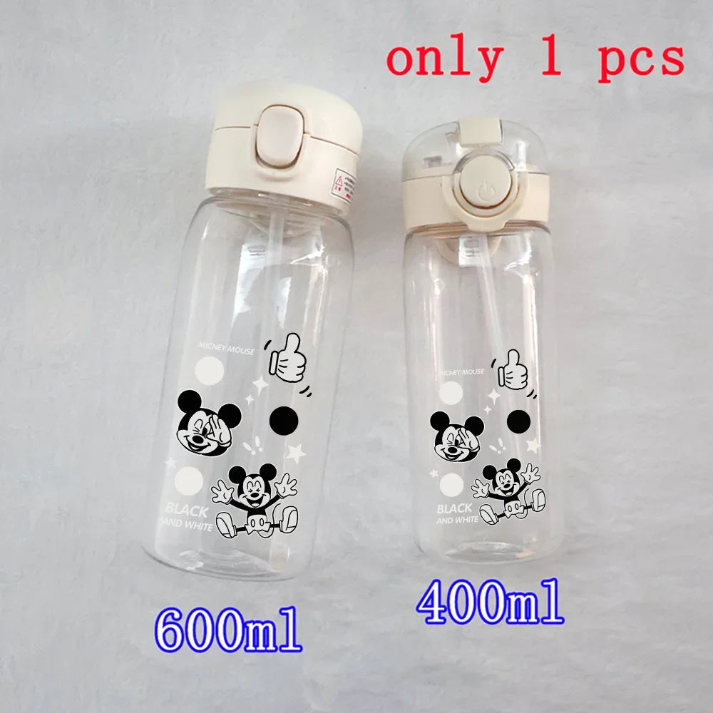 Disney Mickey Mouse Straw Bottle - 400/600ML Transparent Plastic - Portable Kids Drinking Water Cup with Donald Duck-TMSB-44-400ML-