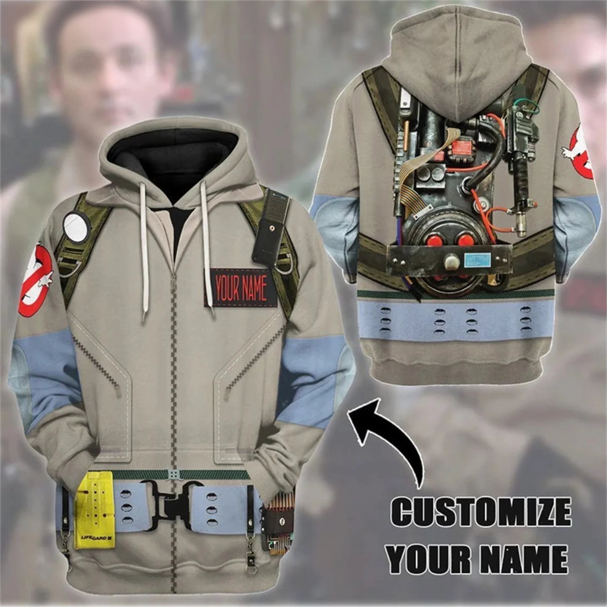 Custom Name Ghostbusters Zip-Up Hoodie - Cosplay Apparel Casual Tracksuit Jacket-