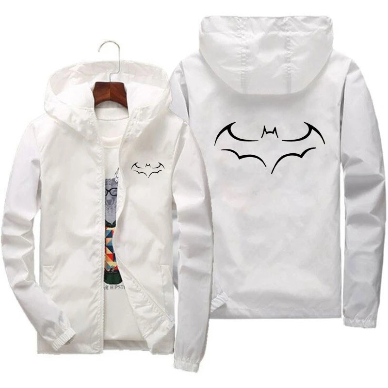 2024 New Bat Printing Zipper Windproof Jacket Men Women Hoodies Sunscreen Clothing Casual Sport Long Sleeve Hooded Coat Thin Top-White-02-4XL 80-85kg-