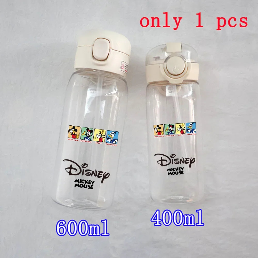 Disney Mickey Mouse Straw Bottle - 400/600ML Transparent Plastic - Portable Kids Drinking Water Cup with Donald Duck-TMSB-18-400ML-