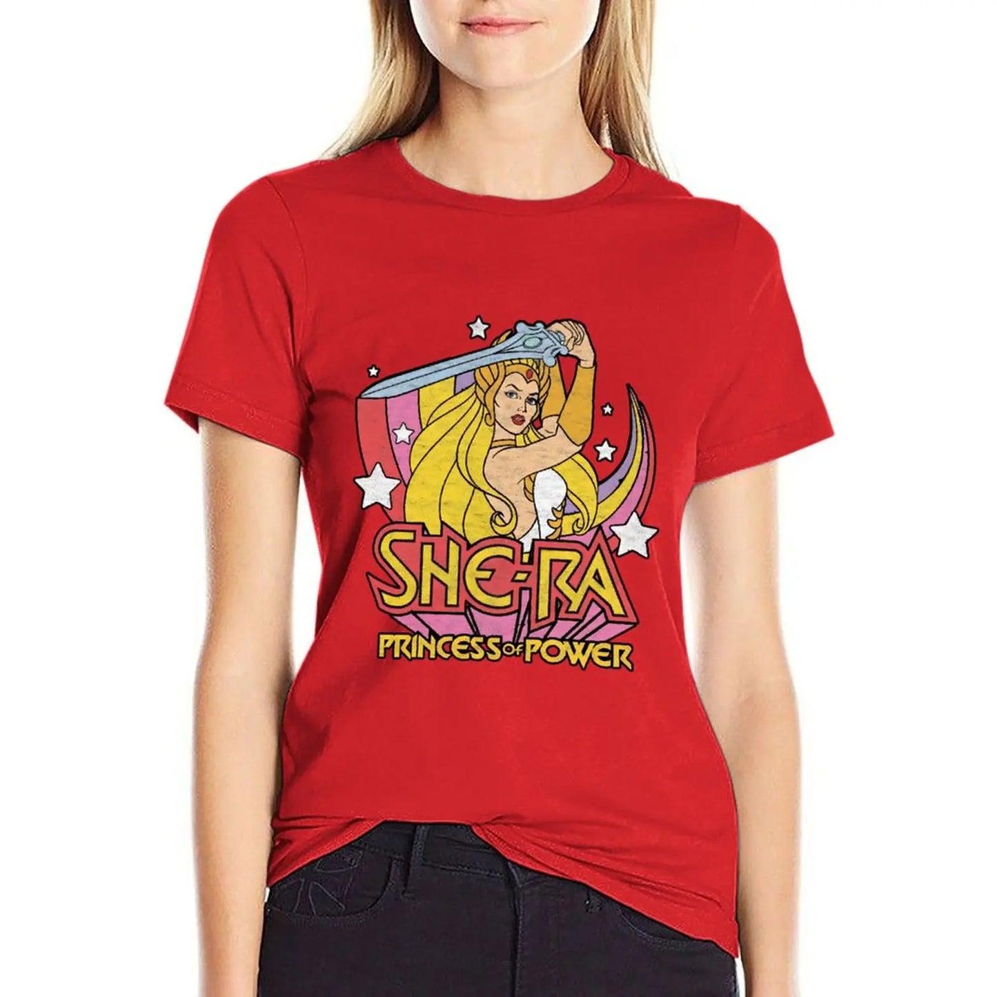 She-Ra Rainbow Sword Oversized T-Shirt: Princess of Power Graphic Blouse for Women - She Has The Power - Gift-Red-M-