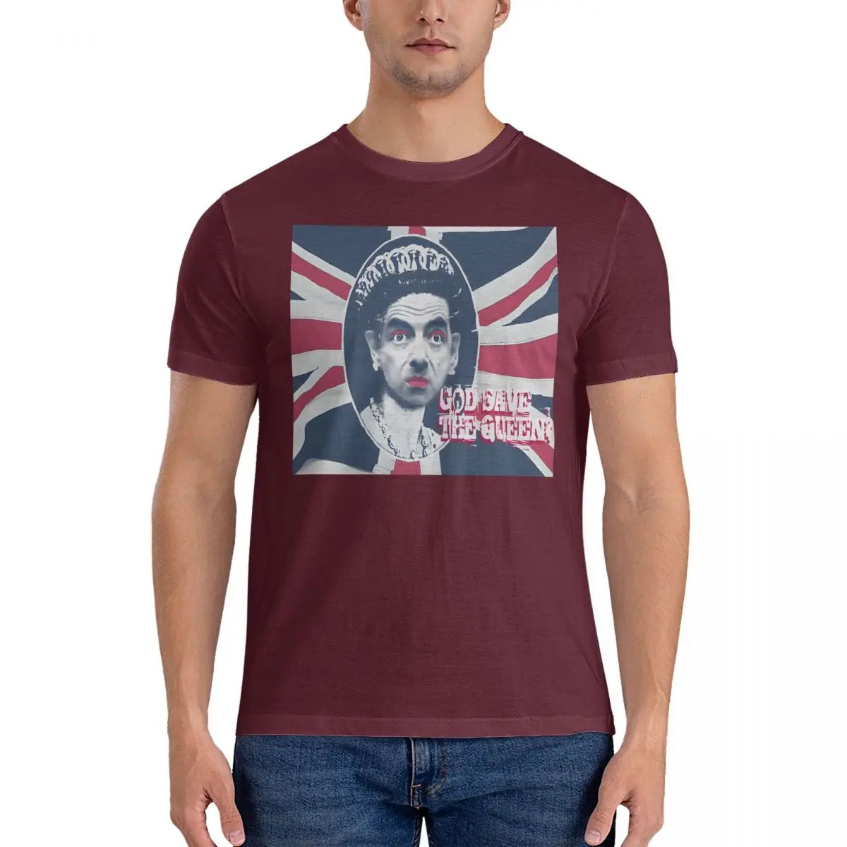 Men’s T-Shirt "God Save" – Creative Cotton Short Sleeve Round Collar Mr. Bean Tee, Perfect Gift Idea-Brown-5XL-