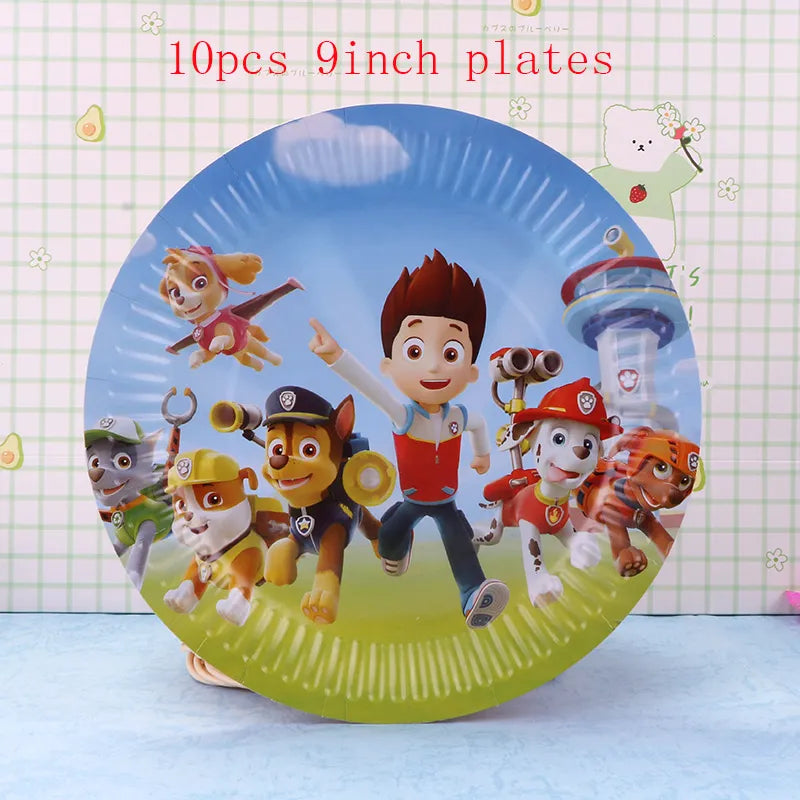 Paw Patrol Birthday Party Decorations Tableware Supplies Balloons Paper Party Plate Cup Napinks Gift Bag Baby Shower Kids Happy-10pcs 9inch plate-