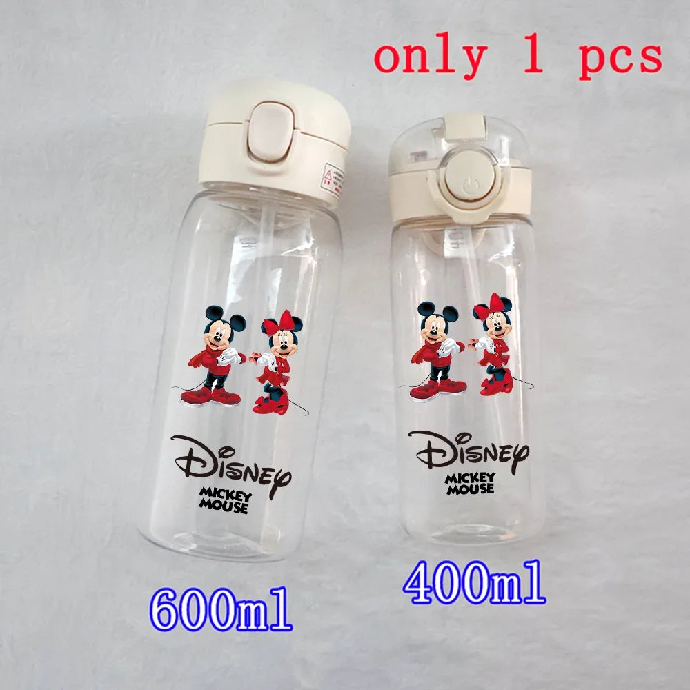 Disney Mickey Mouse Straw Bottle - 400/600ML Transparent Plastic - Portable Kids Drinking Water Cup with Donald Duck-TMSB-46-400ML-