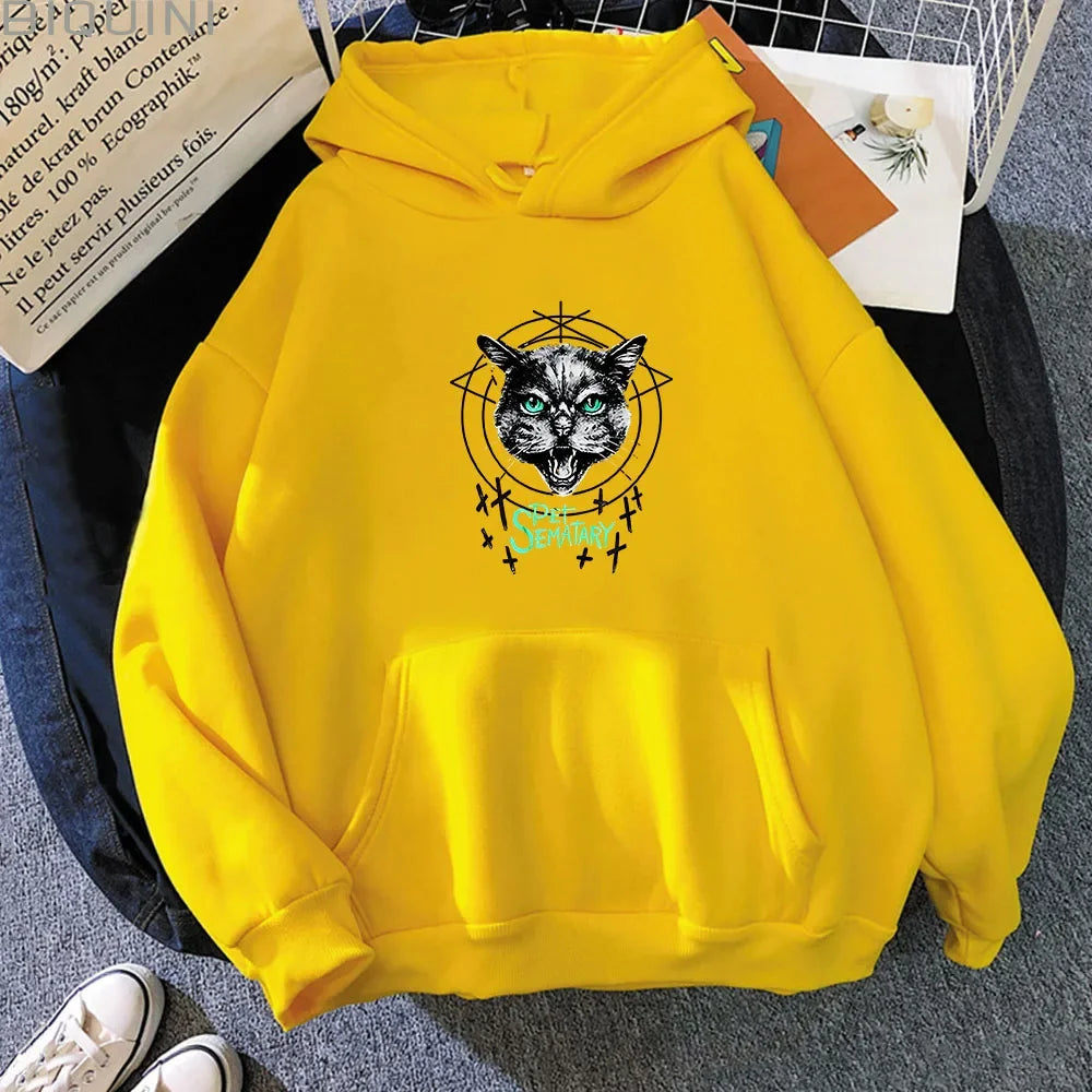 Pet Sematary Hoodie - Stephen King Cat Graffiti - Grunge Street Style Sweatshirts for Men-yellow-L-