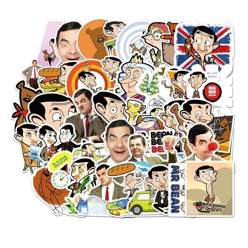 Mr. Bean Sticker Set – 50 Personality Doodle Stickers for Skateboards, Water Bottles, and DIY Decorations-Random 50PCS-