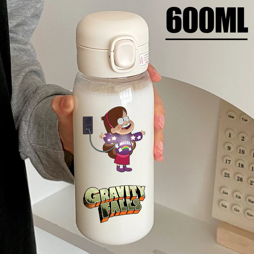 Disney Gravity Falls Water Bottle - 600ML Leak-Resistant Portable Drinking Cup - Transparent PC Design Featuring Dipper and Mabel-GDXZ-37-600ml-