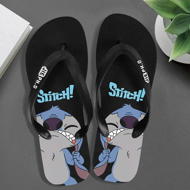 Disney Anime Stitch Casual Kawaii Flip Flop Slippers Summer Couple Outdoor Indoor Bathroom Soft Bottom Foot Clip Cool Slippers-4-44-45-