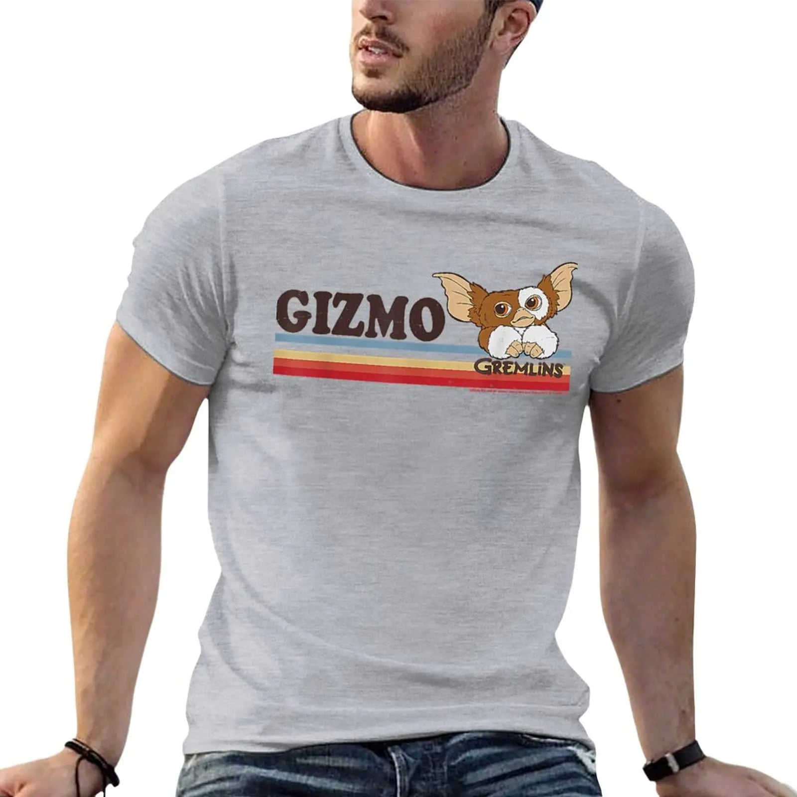 New Gremlins Gizmo - Retro Stripes - Essential T-Shirt - Sublime T Shirt - Black T Shirts - Sweat Shirt - T Shirts Men-Gray-5XL-