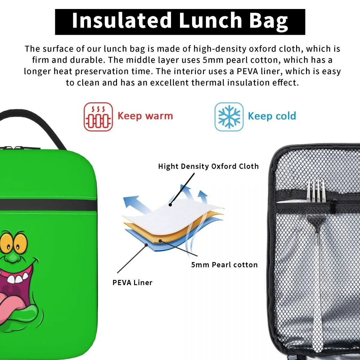 Ghostbusters Slimer Lunch Bag - Portable and Multifunctional - Green Ghost Supernatural Movie Box-