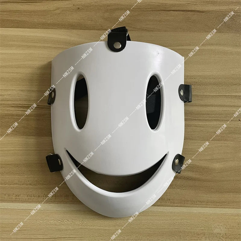 Anime cosplay Tenkuu Shinpan High-Rise Invasion Cosplay Mask - Comes with Hat Made of PVC, White Mask, and Japanese Samurai Costume Props-