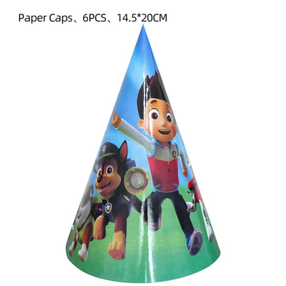 PAW Patrol Birthday Party Decoration Kids Toy Hat Gift - Aluminum Foil Balloon Disposable Tableware - New Banner Boy Event Supplies-Party Hat - 6pcs-