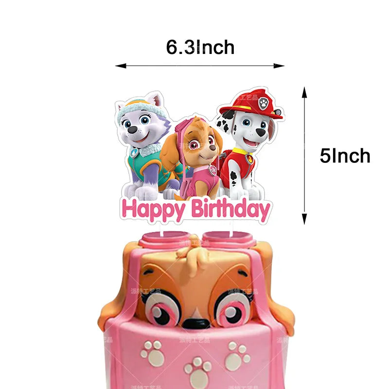 Paw Patrol Birthday Party Decorations Skye Pink - Paper Plates Cups Napkins Tableware Balloons - For Kids Baby Shower Party Supplies-1pc cake topper-