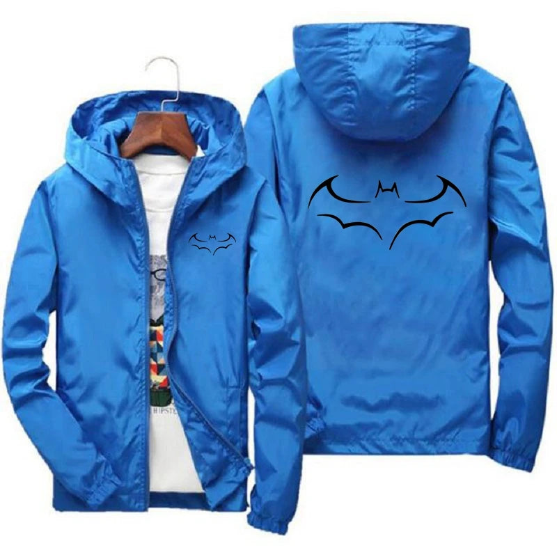 2024 New Bat Printing Zipper Windproof Jacket Men Women Hoodies Sunscreen Clothing Casual Sport Long Sleeve Hooded Coat Thin Top-Blue-02-L 50-60kg-