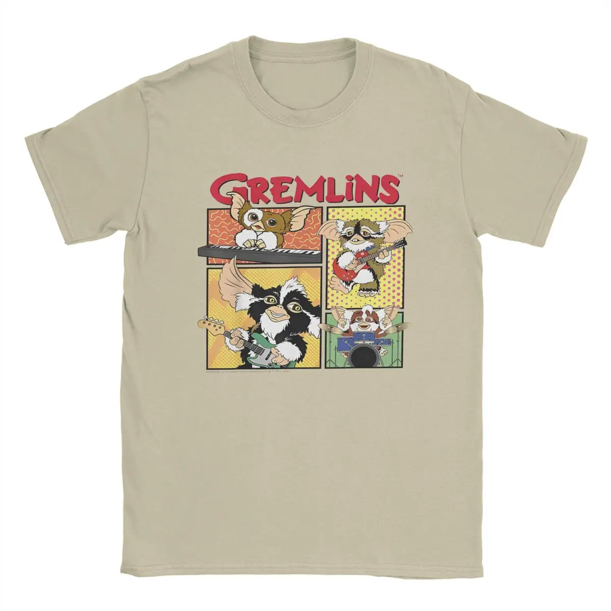 Men’s Gremlins Band - T Shirt 80s Movie - Mogwai Monster Pure - Cotton Vintage Short Sleeve - Round Collar Tee - Graphic Printed T-Shirt-Khaki-6XL-