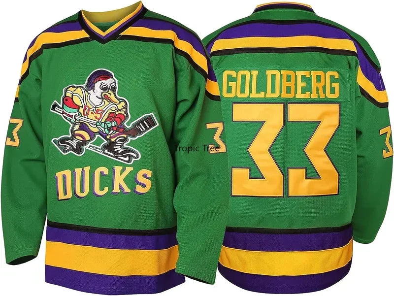 Mighty Ducks Jersey - Charlie Conway #96 - Adam Banks #99 Ice Hockey Retro Sweater-33 Goldberg Green-XL-