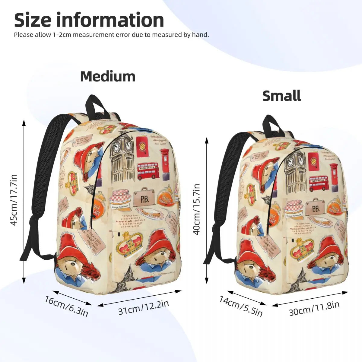 Britain Paddington Brown Bear Classical Backpack - Gift Student Business Cute Movie Cartoon Daypack Men Women Laptop Canvas Bags-