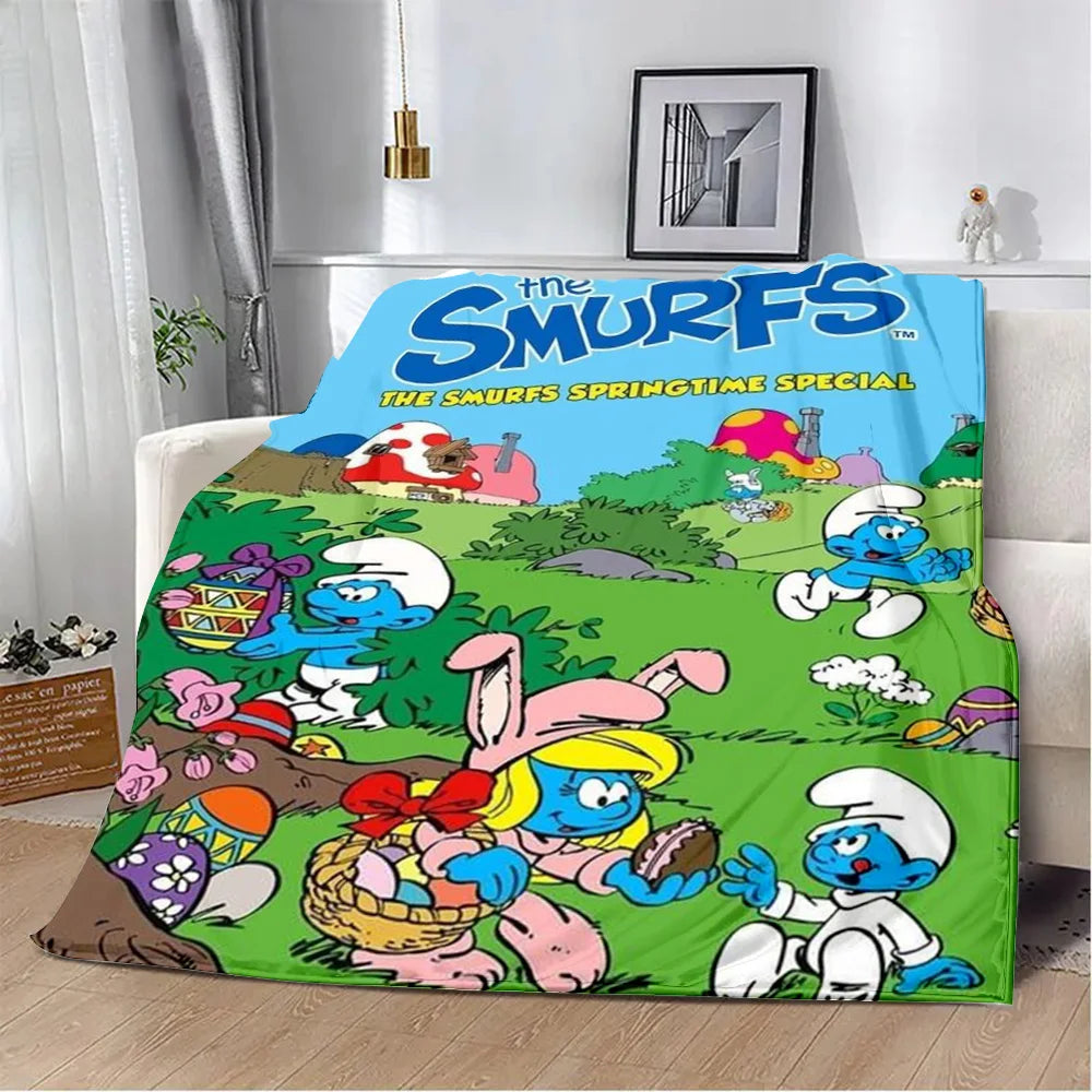 Cute Smurfs Printed Blanket Throw - Soft Warm Cartoon Picnic Blanket, Home Travel Comfort, Retro Birthday Gift-1539CS24823A8-76x102cm-Gai-