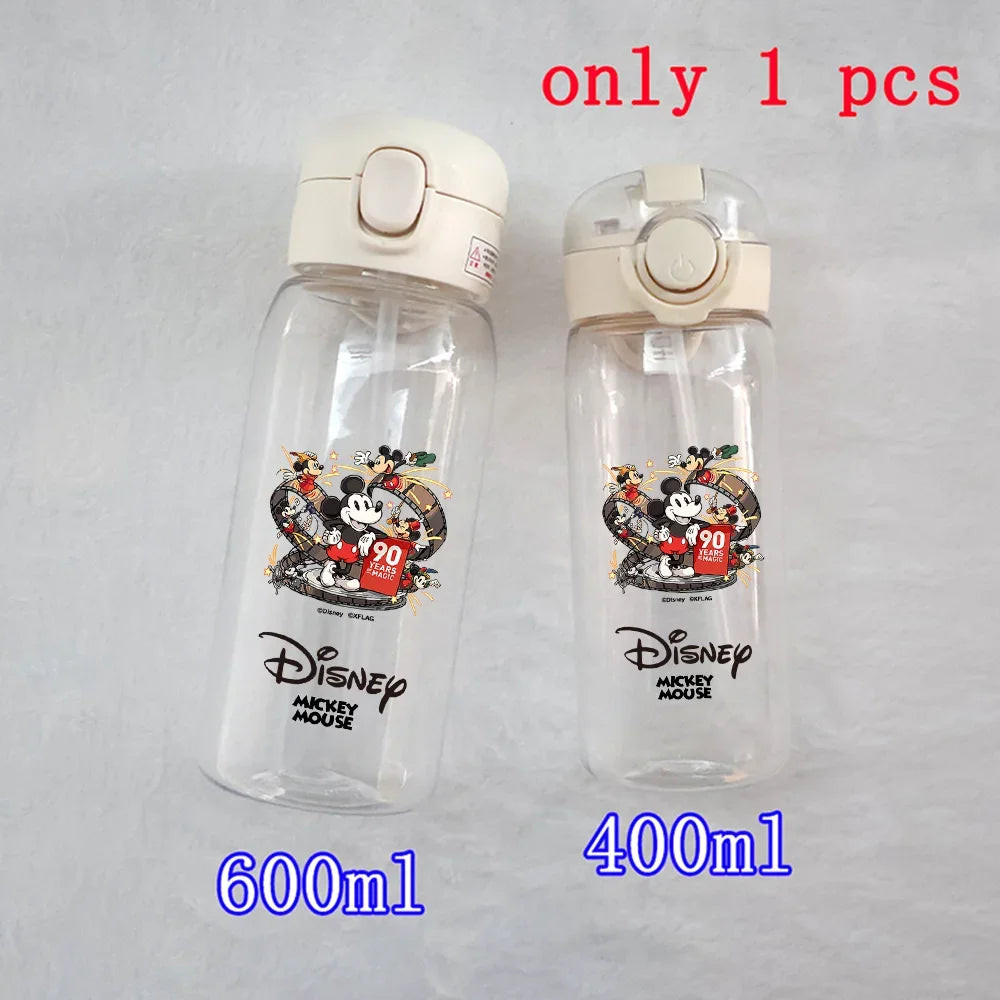 Disney Mickey Mouse Straw Bottle - 400/600ML Transparent Plastic - Portable Kids Drinking Water Cup with Donald Duck-TMSB-42-400ML-