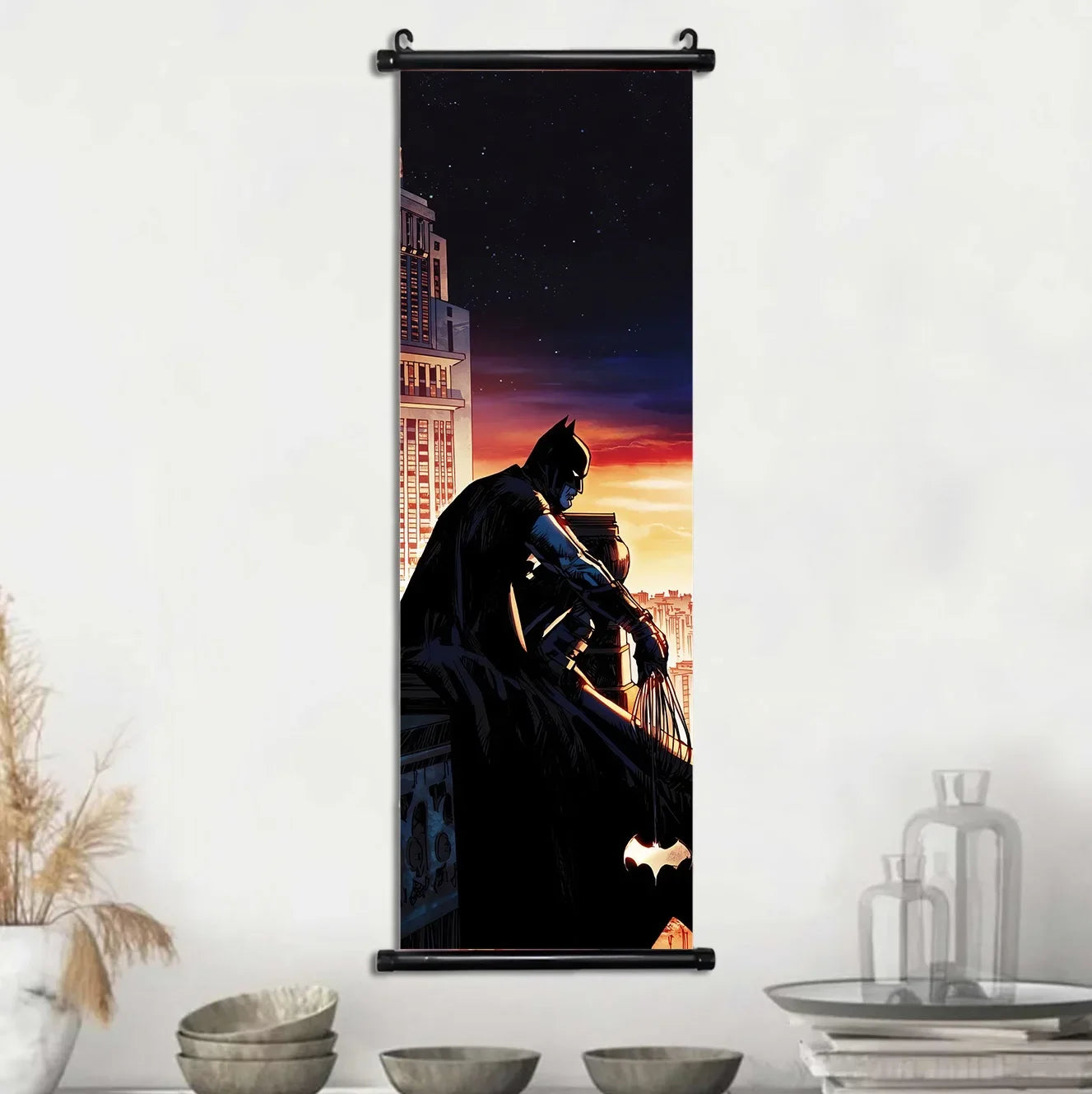 DC Batman Movie Poster Hanging Scroll Wallpaper Wall Artwork Canvas Painting Picture Print Room Home Decoration Art Decor Gift-1-5-17-40x120cm(15x47inch)-CHINA