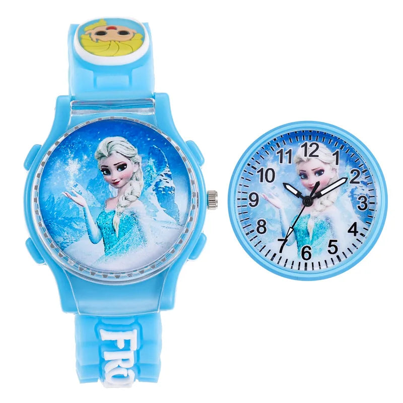 Disney Princess Watch - Frozen LED Cartoon Design - Featuring Elsa and Anna - Fun Kids Birthday Gift-Blue jushou-