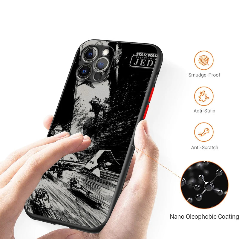 Disney Star Wars Luxury Logo Frosted Case for iPhone 15 14 13 12 11 - Protective, Mini Funda Cover-