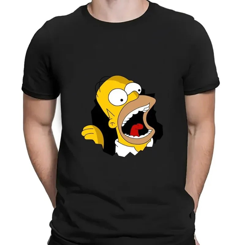 Cartoon Simpsons Cotton Breathable T-Shirt - Casual Wear for Men and Women - Great Husband or Dad Gift-Black-M-