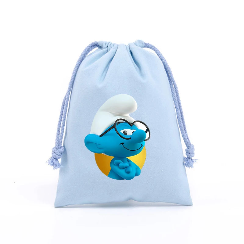 Anime Smurfs Kids Drawstring Bag - Cute Cartoon Print Sports Sack for Parties, Outdoor Gifts, Retro Hand Pouch-LJL 11-20x30cm-