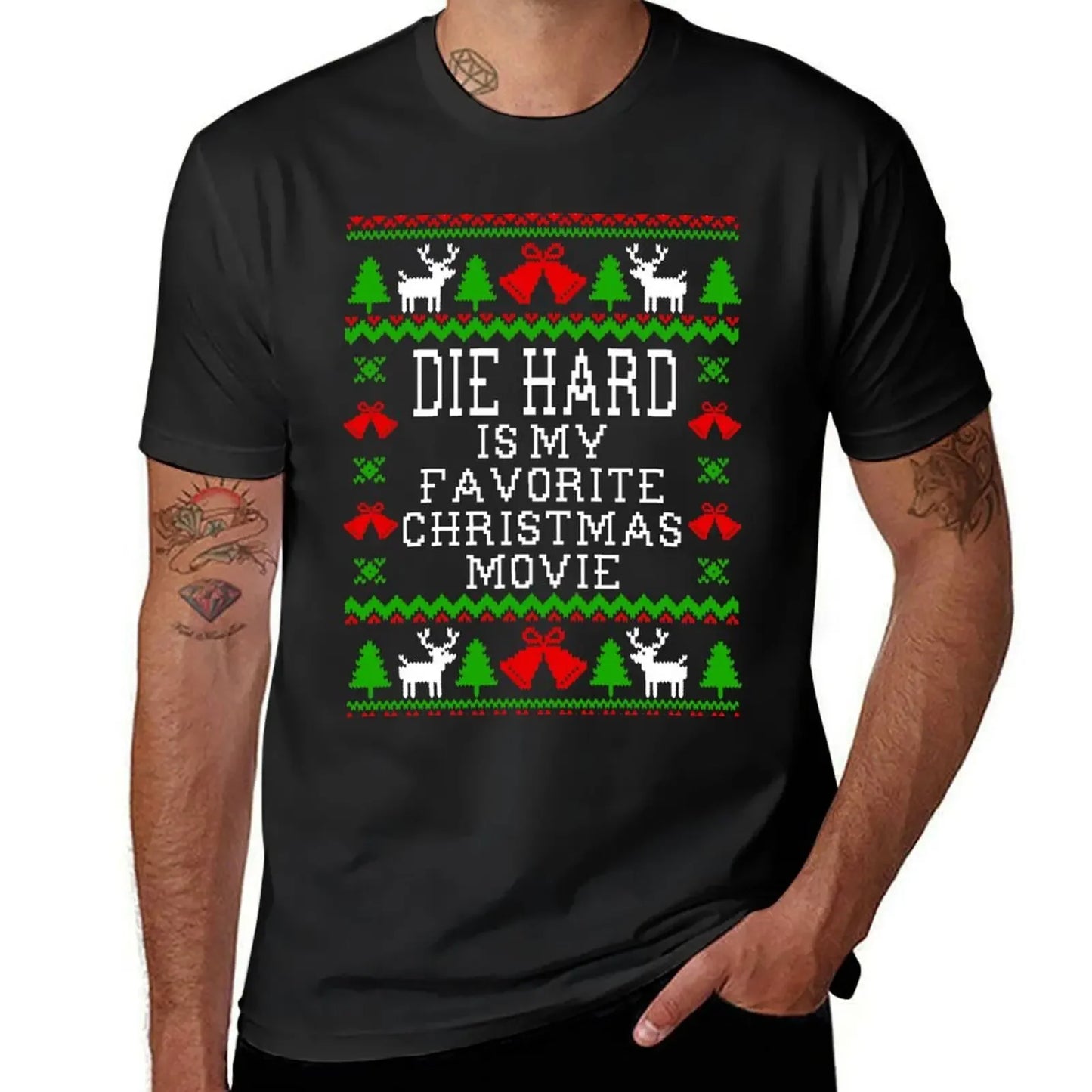 Die Hard Is My Favorite - Christmas Movie - Ugly Christmas Sweater Style T-Shirt - Plain Essential Tee - Men's T-Shirt-