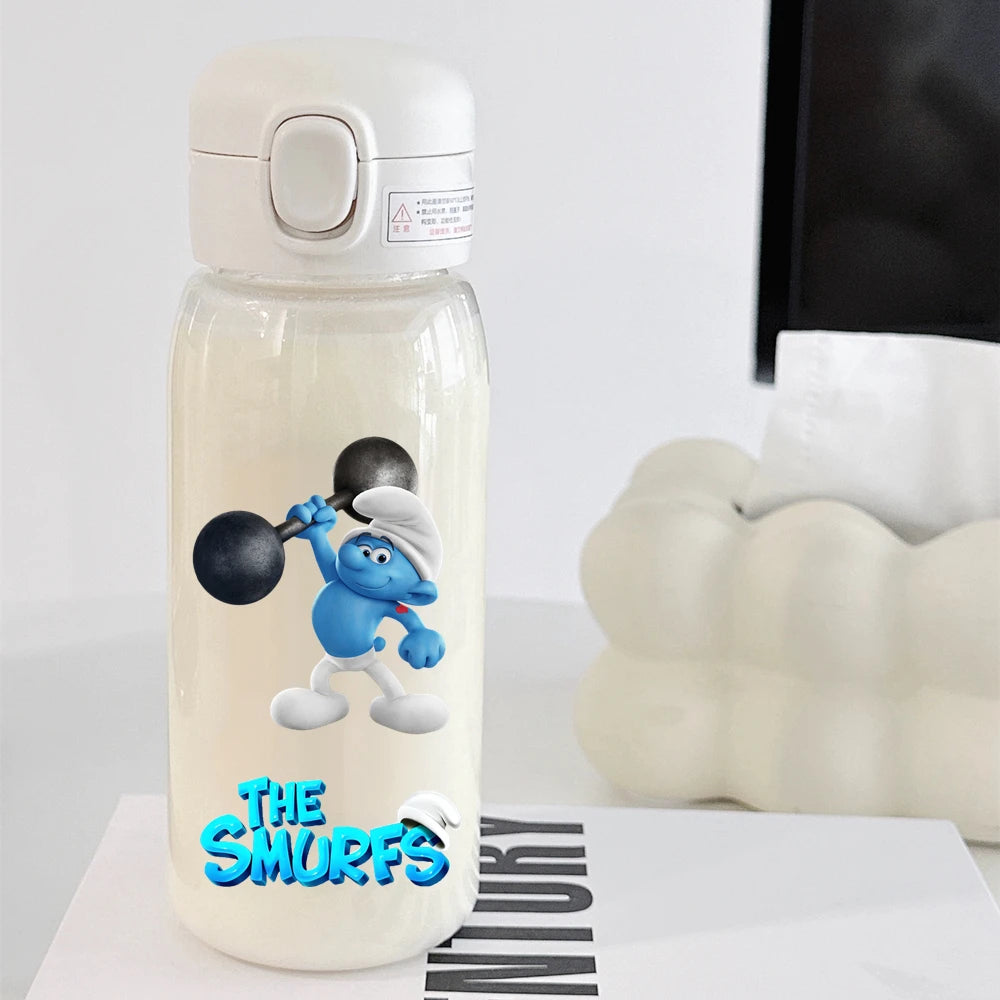 The Smurfs Straw Water Bottle - Large Capacity Cartoon Cup for Kids, Outdoor Sports, Portable Retro Anime Gift-32-600ML-