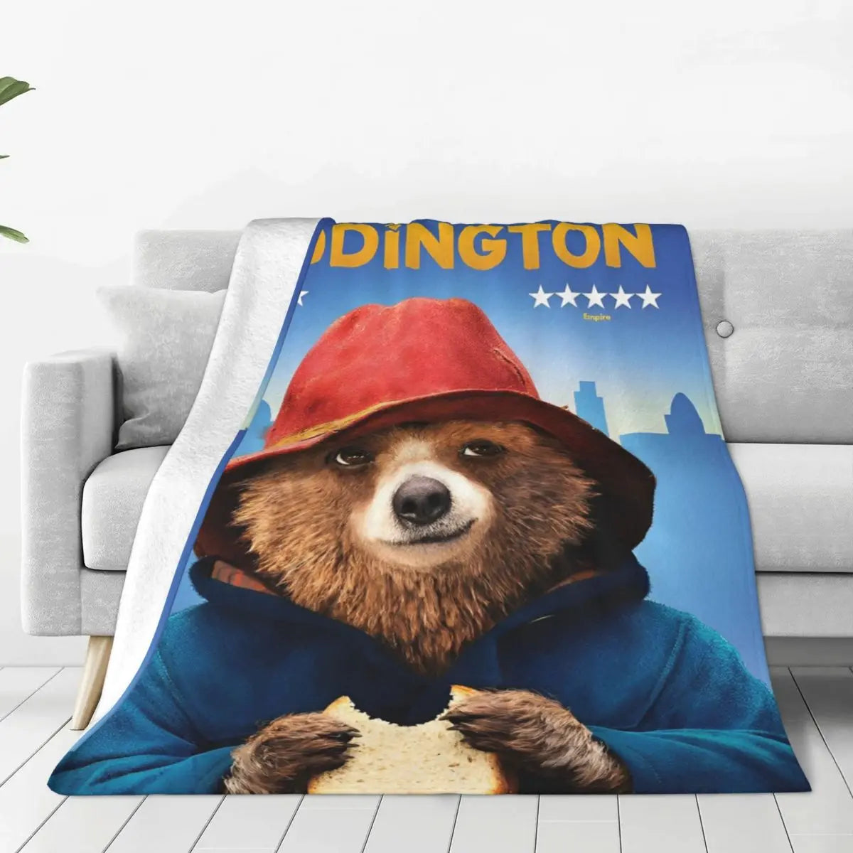 Warm Soft Blanket Picnic - Britain Paddington Brown Bear Throw Blanket Flannel Bedspread For Bedroom Print Sofa Bed Cover-5-102x127cm-