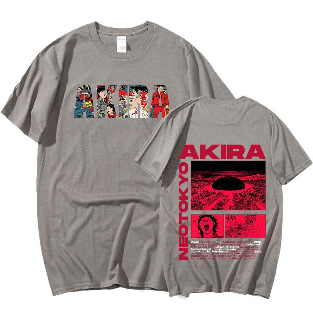 Neo Tokyo Anime T-shirt - Japanese Manga Shotaro Kaneda Tee - Men's Short Sleeve Cotton Fashion Shirt-Dark grey-XS-