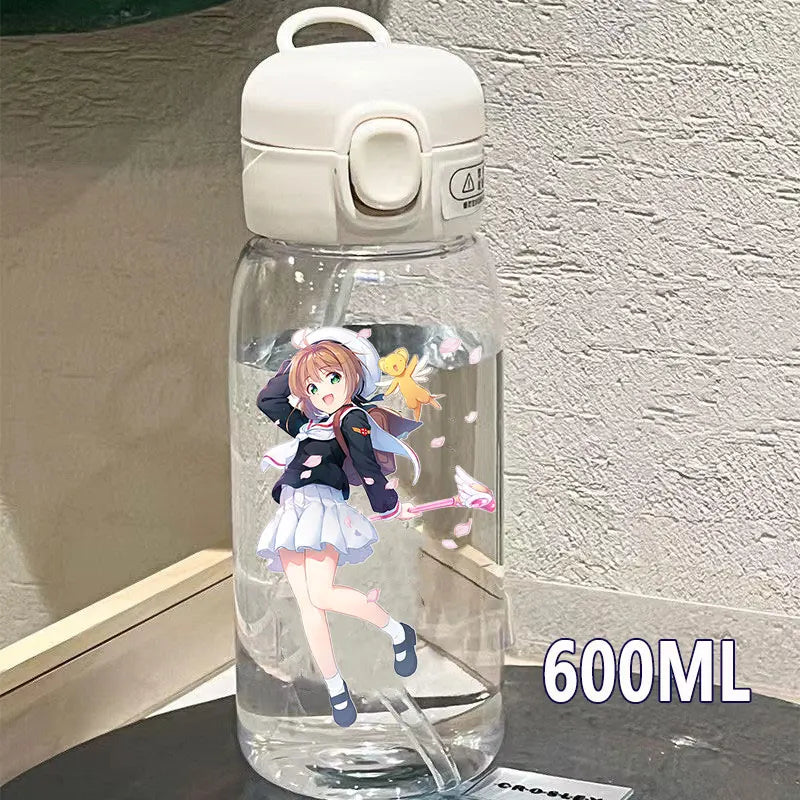 Cardcaptor Sakura Straw Water Bottle - 400ML/600ML Transparent Plastic Anti-Drop Cup for Students and Kids-6-5-