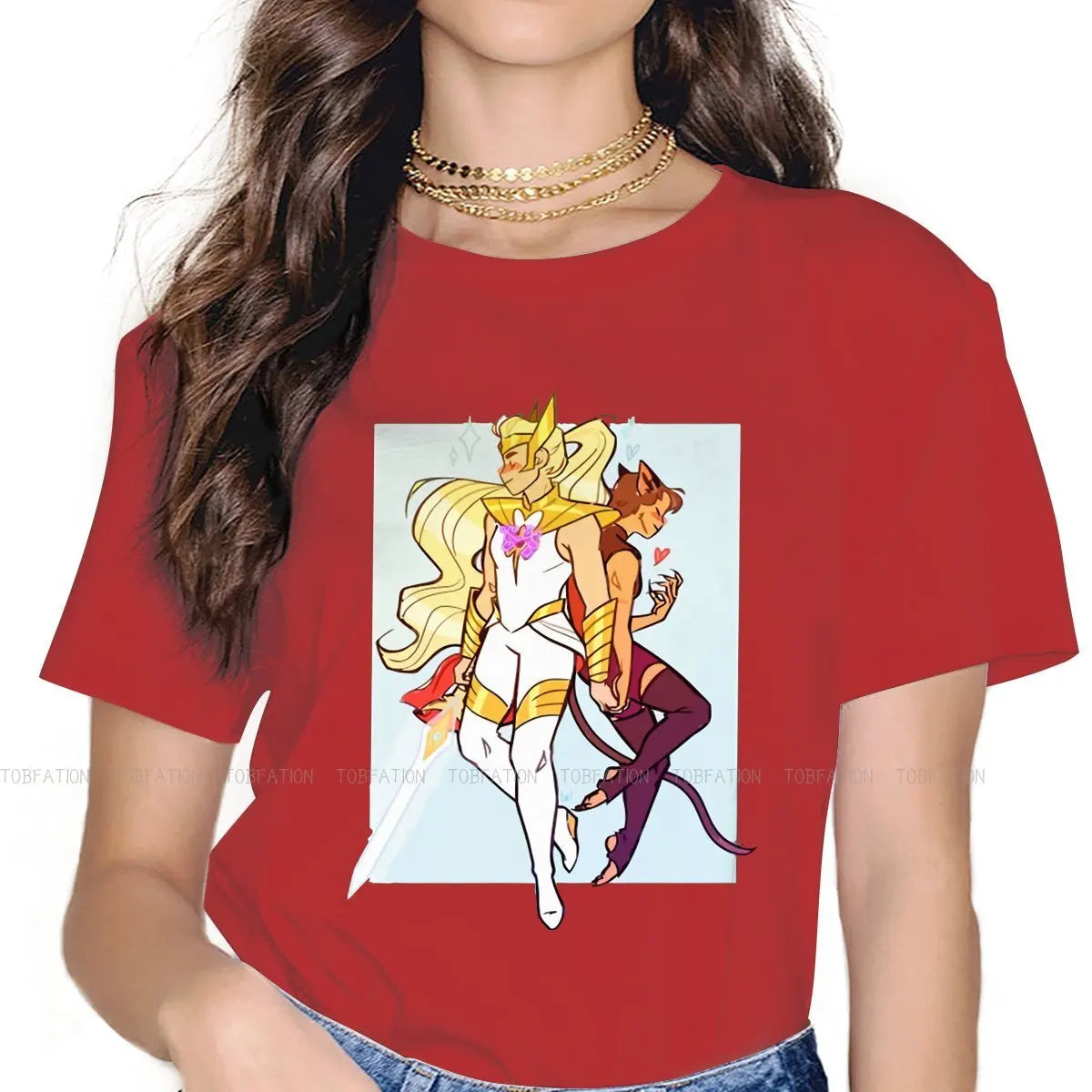 She-Ra & Princess of Power Fashion Tee: Oversized Soft Print T-Shirt for Girls - Perfect Retro Cartoon Present-Red-S-