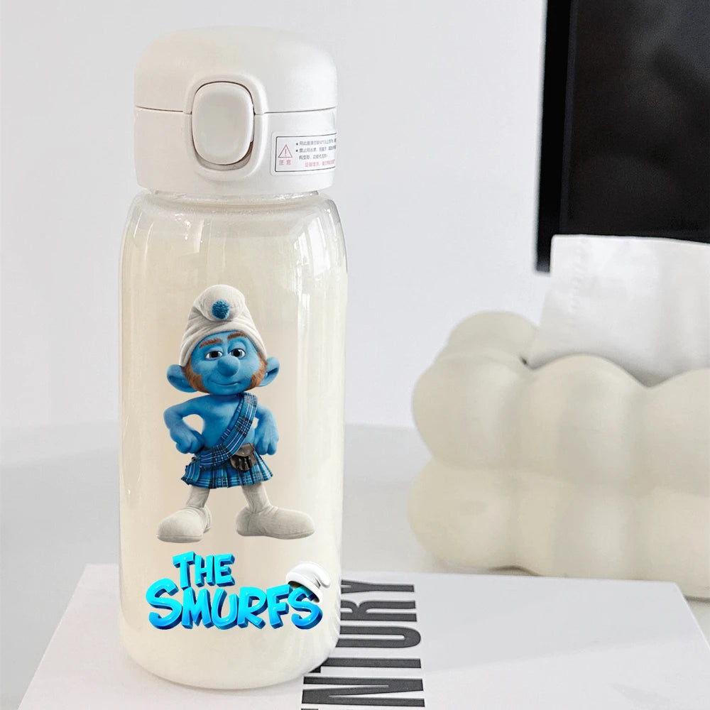 The Smurfs Straw Water Bottle - Large Capacity Cartoon Cup for Kids, Outdoor Sports, Portable Retro Anime Gift-9-600ML-