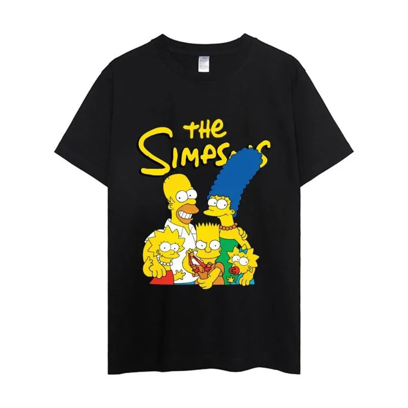 The Simpsons Couple T-Shirts - Cotton Short Sleeve Tops - Matching Clothes for Boyfriend and Girlfriend-Black-S-