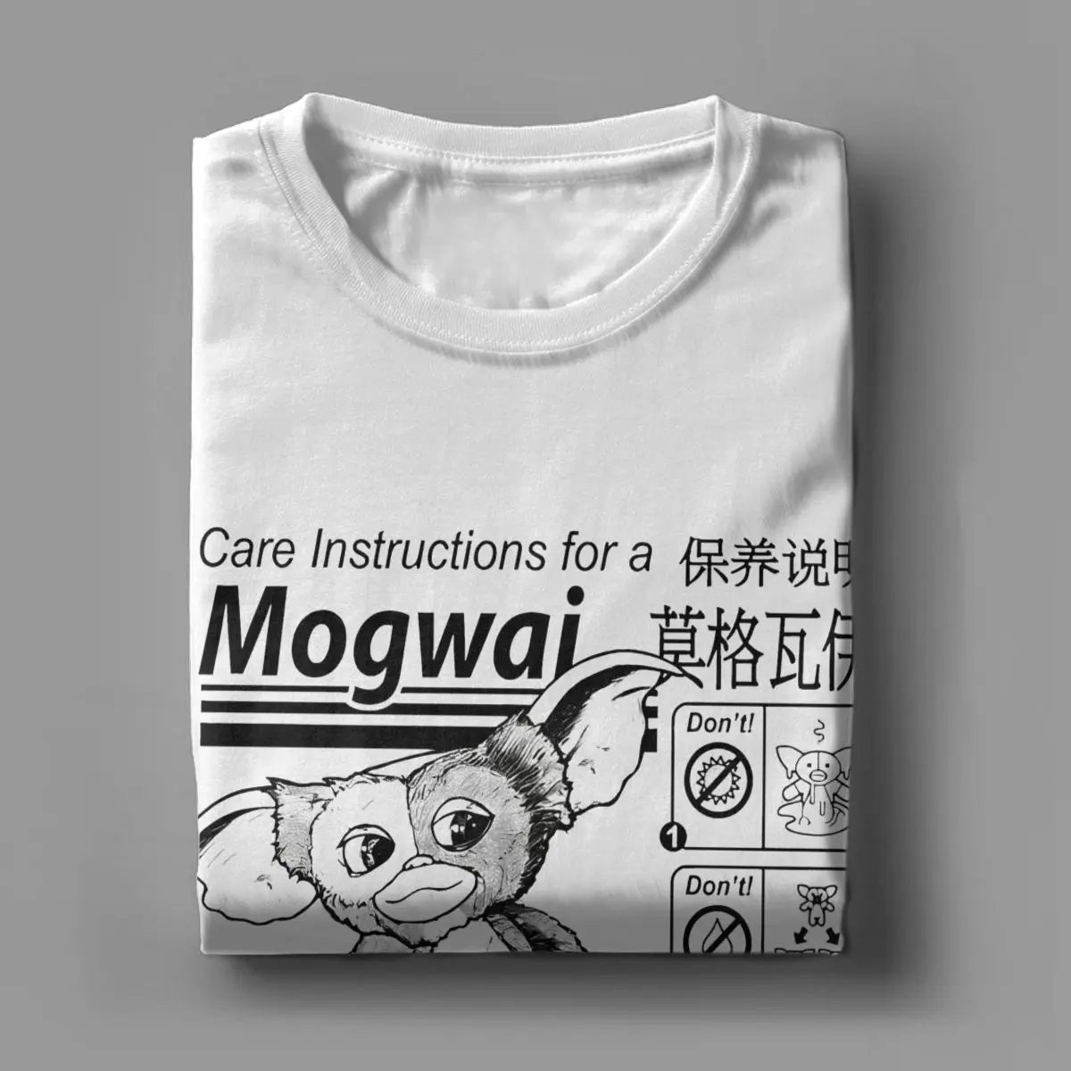 Gremlins Gizmo Warning - Label T Shirt Men - Pure Cotton Novelty - T-Shirt Crew Neck - Gizmo Mogwai Monster - Tee Short Sleeve Tops - Gift-