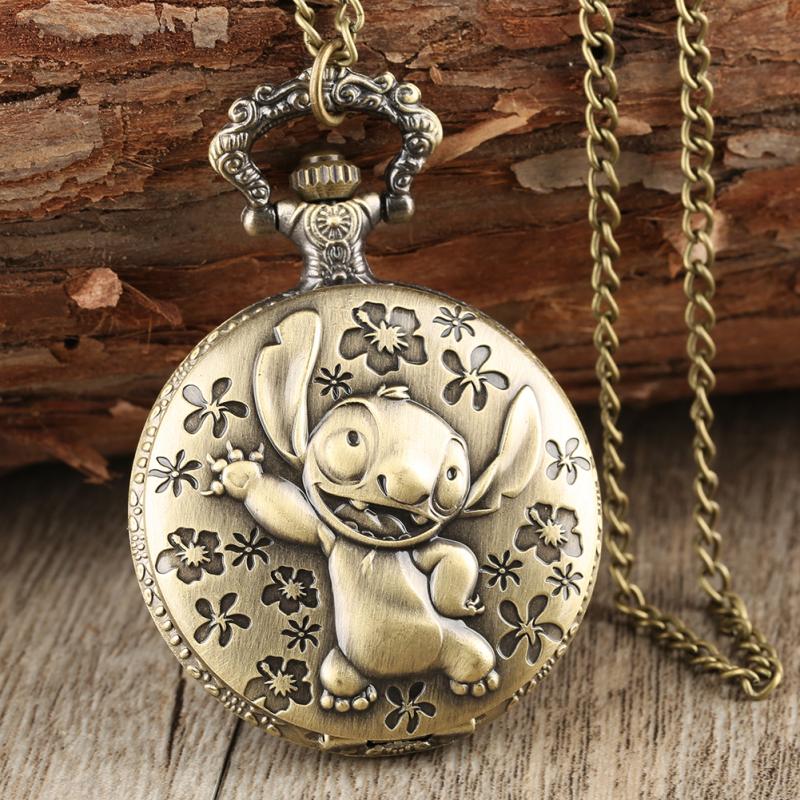 Lilo And Stich - Quartz Pocket Watch With Chain - Romantic Steampunk Film Gift For Men & Women - Perfect Cult Movie Present-