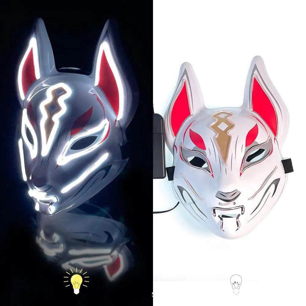 Hot Sale Halloween Glowing Face Mask - LED Fox Mask for Men and Women, Features Game Theme for Cosplay Party and Carnival Costume, Half Face Mask-11-