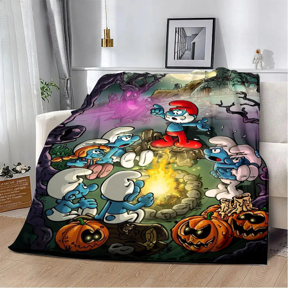 Cute Smurfs Printed Blanket Throw - Soft Warm Cartoon Picnic Blanket, Home Travel Comfort, Retro Birthday Gift-1539CS24823A7-127x152cm-Gai-