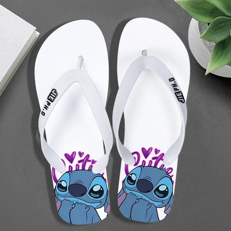 Disney Anime Stitch Casual Kawaii Flip Flop Slippers Summer Couple Outdoor Indoor Bathroom Soft Bottom Foot Clip Cool Slippers-7-38-39-